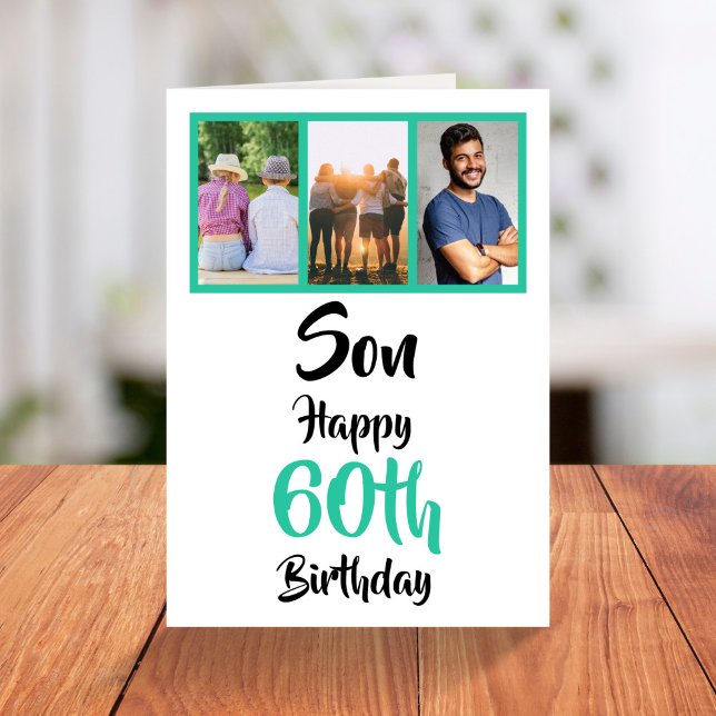 60th Birthday Son Green Modern Photo Collage Card (Creator Uploaded)
