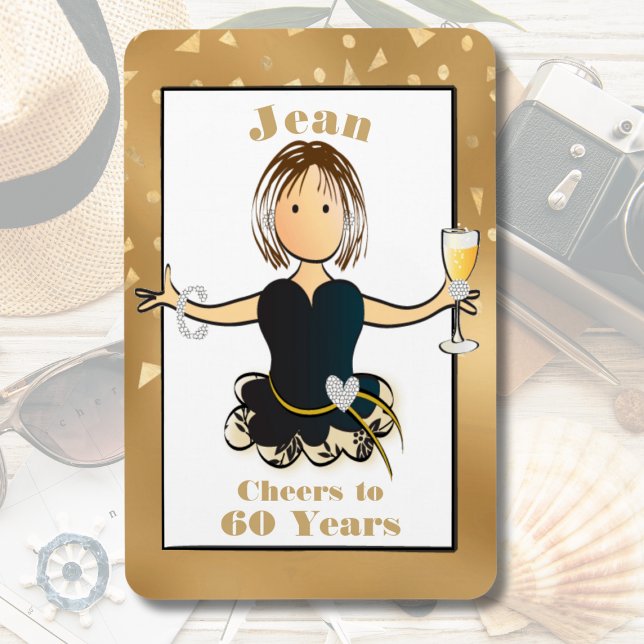 60th Birthday Sparkle Funny Cheers to 60 Cartoon  Magnet (Creator Uploaded)