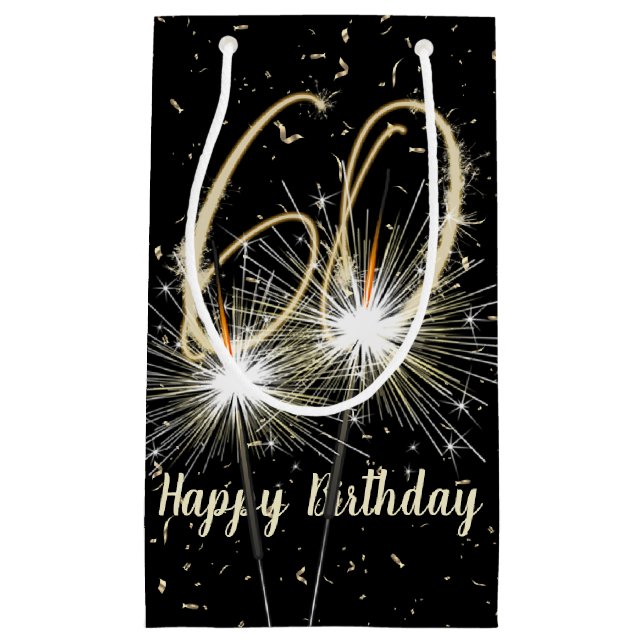60th Birthday Sparkler On Black Small Gift Bag (Front)