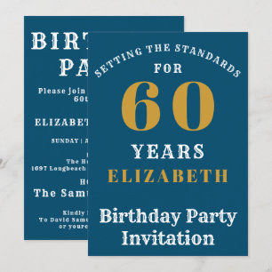 60th Birthday Standards Blue Gold Add Your Name Invitation