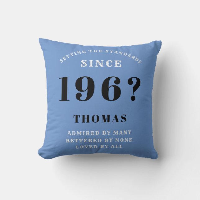 60th Birthday Standards Born 1960s Blue & Black Cushion (Front)