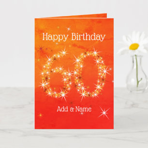 60th Birthday - Star Number Red Orange Glow Age 60 Card
