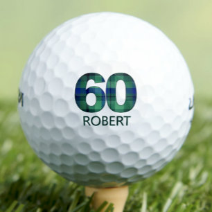 60th Birthday Stepdad Gift – Blue Plaid Golf Ball