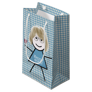 60th Birthday Stick Girl On Gingham with Wine Small Gift Bag