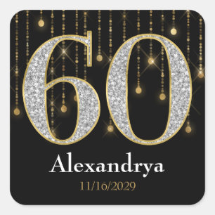 60th Birthday Stickers Diamonds Gold Favour Tags
