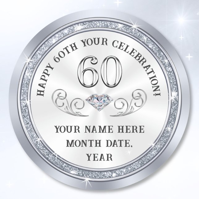 60th Birthday Stickers for Favours, or Anniversary (60TH Birthday favors stickers. 60th birthday stickers for decorations, 60th favors. Envelope sticker)