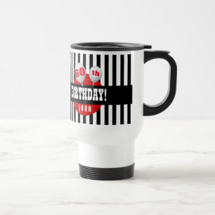 60th Birthday Stripes and Balloons BLACK RED A14A Travel Mug