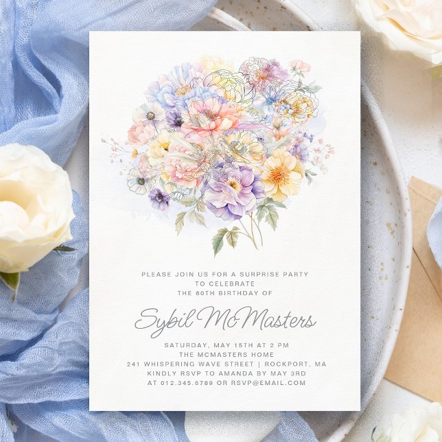 60th Birthday Surprise Party Flower Bouquet Invitation (Creator Uploaded)
