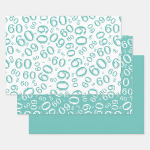 60th Birthday Teal & White Number Pattern 60 Wrapping Paper Sheet