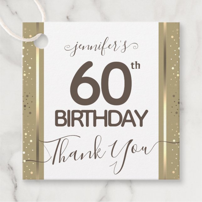 60th Birthday Thank You Gold Elegant Script Favour Tags (Front)