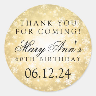 60th Birthday Thank You Gold Winter Wonderland Classic Round Sticker