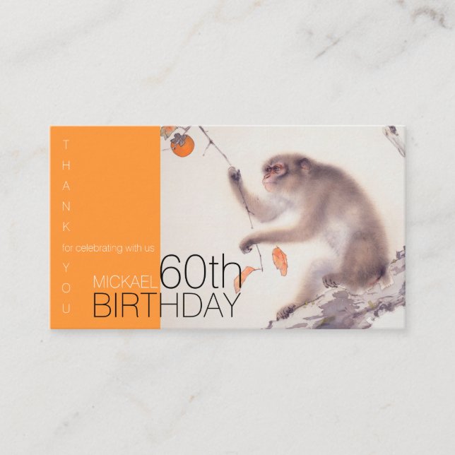 60th Birthday Thank You Japanese Monkey EncC Enclosure Card (Front)
