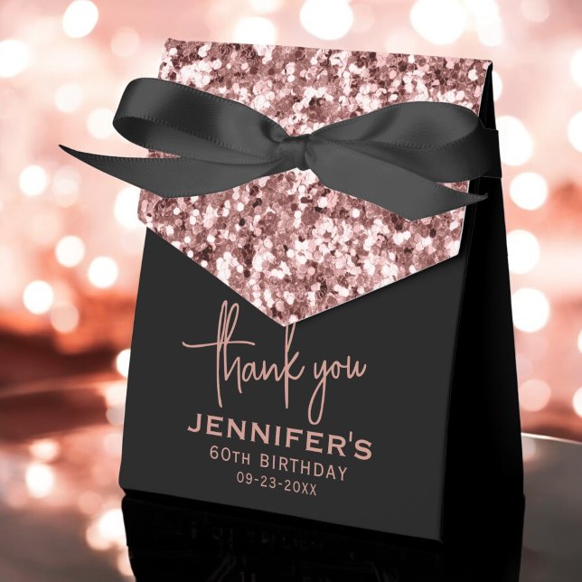60th Birthday Thank You Rose Gold Glitter Script Favour Box (Creator Uploaded)