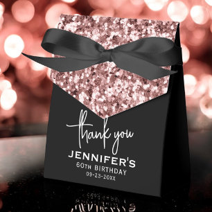 60th Birthday Thank You Rose Gold Glitter Script Favour Box