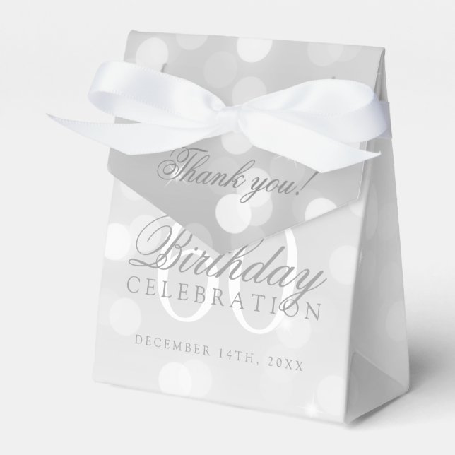60th Birthday Thank You Silver Bokeh Sparkle Light Favour Box (Front Side)
