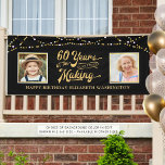 60th Birthday Then & Now Photos Black Gold Lights Banner<br><div class="desc">Celebrate a 60-year-old and/or welcome party guests with this editable black and gold banner sign featuring 2 photos (perhaps Then and Now pictures) and a retro typography design stating 60 YEARS IN THE MAKING that incorporates their birth year within the design. Personalise with your message/greeting at the bottom. COLOR CHANGE:...</div>