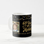 60th Birthday Then Now Photos Black Gold Lights Coffee Mug<br><div class="desc">Honour the 60-year-old with this changeable black and gold mug featuring THEN and NOW photos and a retro typography design stating 60 YEARS IN THE MAKING and integrates their birth year within the design. Personalise with your message and or greeting at the bottom. PHOTO TIP: Choose a photo with the...</div>
