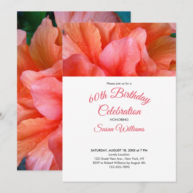 60th Birthday Tropical Flower Photo Invitation (Front/Back)