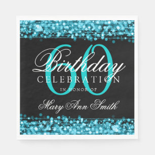 60th Birthday Turquoise Bokeh Sparkle Lights Napkin