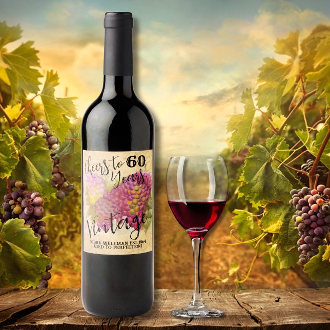 60th Birthday Vintage Customisable Wine Label (Creator Uploaded)