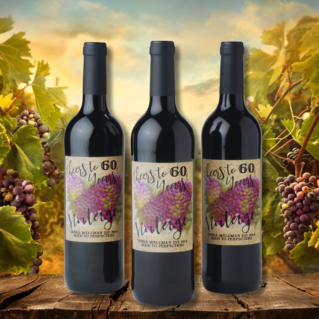 60th Birthday Vintage Customisable Wine Label (Creator Uploaded)