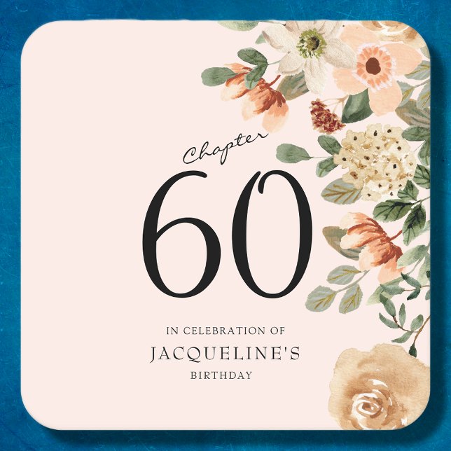 60th Birthday Vintage Floral Square Paper Coaster (Discover how our elegant 60th Birthday Vintage Floral paper coasters can add that personalized touch)
