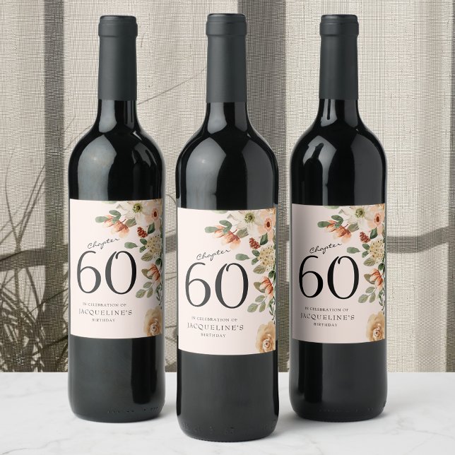 60th Birthday Vintage Floral Wine Label (60th Birthday Vintage Floral Wine Label
Transform any wine bottle into a memorable keepsake)