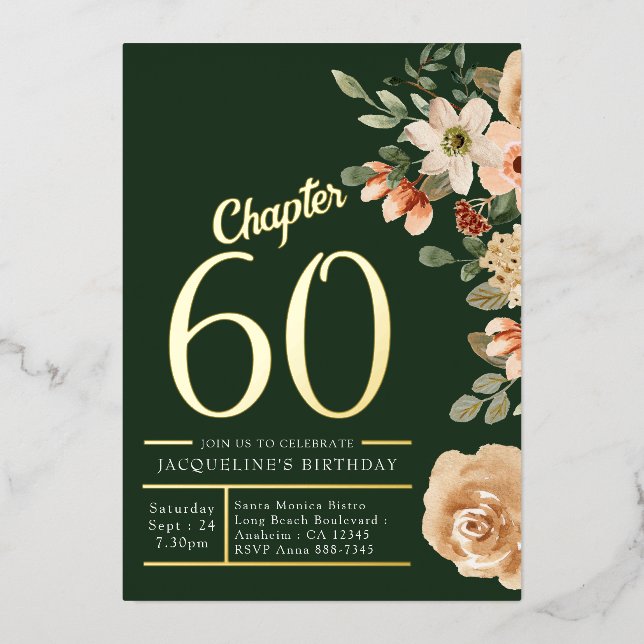 60th Birthday Vintage Green Floral Gold (Front)