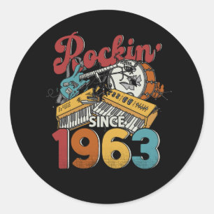 60th Birthday Vintage Guitar Rockin' Since 1963 Gu Classic Round Sticker