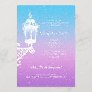 60th Birthday Vintage Lamp Blue & Purple Invitation