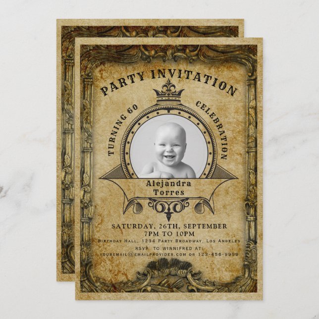 60th Birthday Vintage Retro Photo Surprise Party Invitation (Front/Back)
