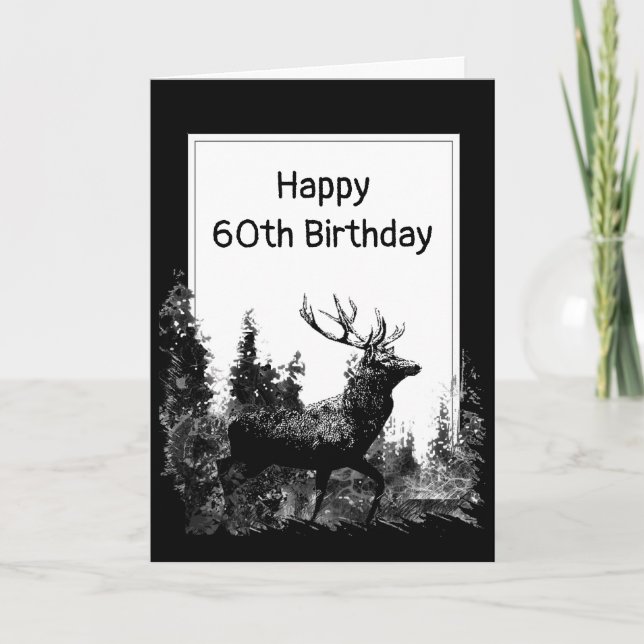 60th Birthday Vintage Stag Deer Animal Card (Front)