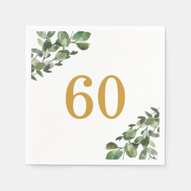 60th Birthday Watercolor Eucalyptus  Napkin (Front)