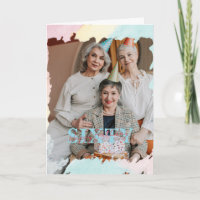 60th Birthday Watercolor Paint Stroke Photo Card