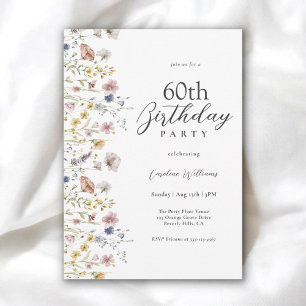 60th Birthday Watercolor Wildflowers Floral  Invitation