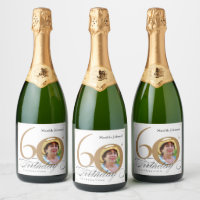 60th Birthday White Gold Calligraphy Custom Photo