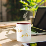 60th birthday white gold hello sixty mug<br><div class="desc">Elegant and modern for a 60th birthday gift.  White backdrop and faux gold text written with a trendy hand-lettered style script: hello sixty. With golden dots as decor.</div>