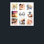60th birthday white photo collage monogram canvas print<br><div class="desc">A unique 60th birthday gift or keepsake, celebrating her life with a collage of 8 of your photos. Add images of her family, friends, pets, hobbies or dream travel destination. Personalize and add a name, age 60 and a date. Gray and black colored letters. A chic white background. This canvas...</div>
