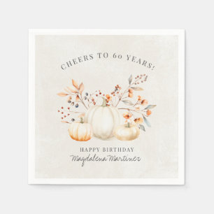60th Birthday White Pumpkin Fall Leaves Custom Napkin