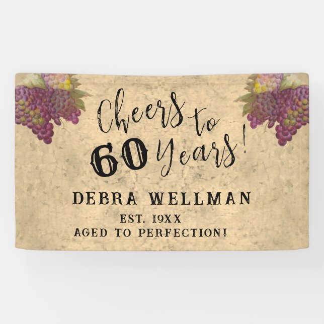 60th Birthday Wine Country Themed Cheers to 60 Banner (Horizontal)