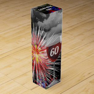 60th Birthday Wine Glass On Fireworks Wine Box