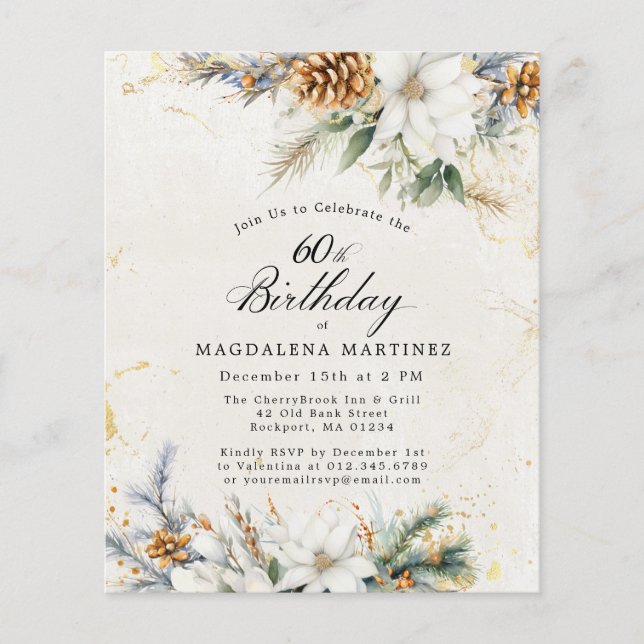 60th Birthday Winter White Floral Invitation (Front)