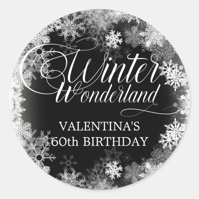 60th Birthday Winter Wonderland Snowflake Favour Classic Round Sticker (Front)