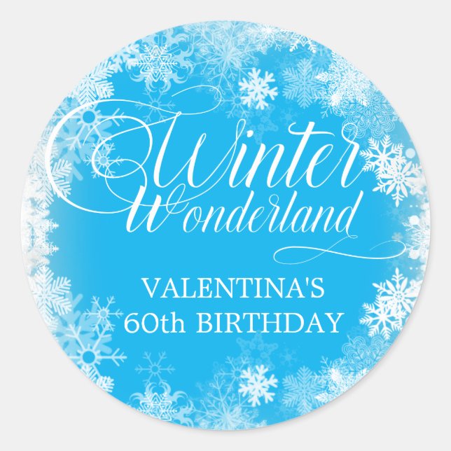 60th Birthday Winter Wonderland Snowflake Favour Classic Round Sticker (Front)