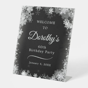 60th Birthday Winter Wonderland Snowflake Welcome Pedestal Sign