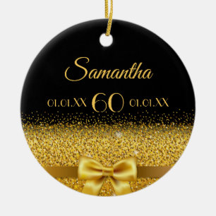 60th birthday with a chic golden bow on black ceramic tree decoration