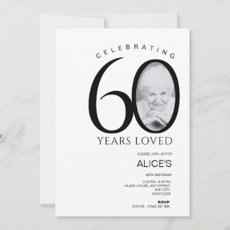 60th Birthday with Photo in Number, Minimalist Invitation