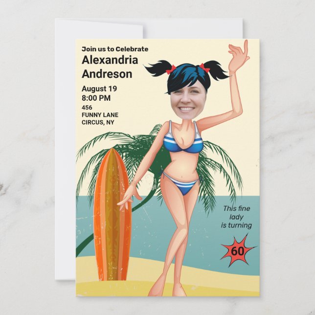 60th Birthday Womens New Funny Beach Bikini Invitation (Front)