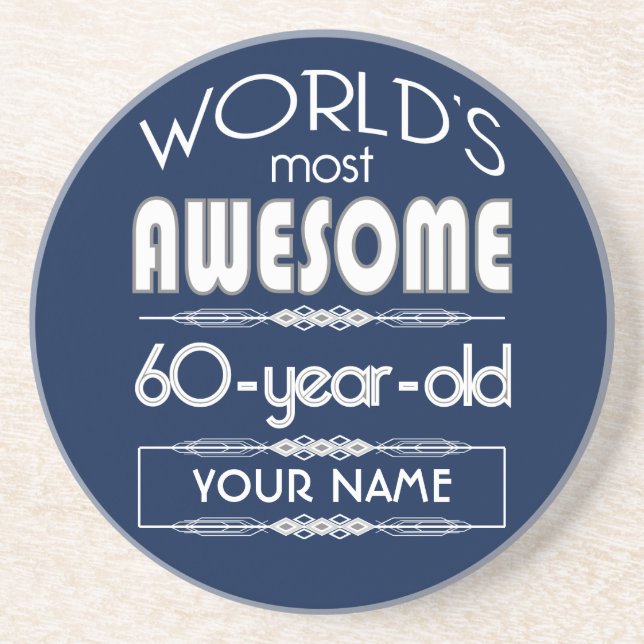 60th Birthday Worlds Best Fabulous Dark Blue Coaster (Front)
