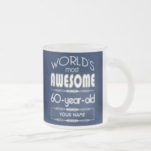 60th Birthday Worlds Best Fabulous Dark Blue Frosted Glass Coffee Mug